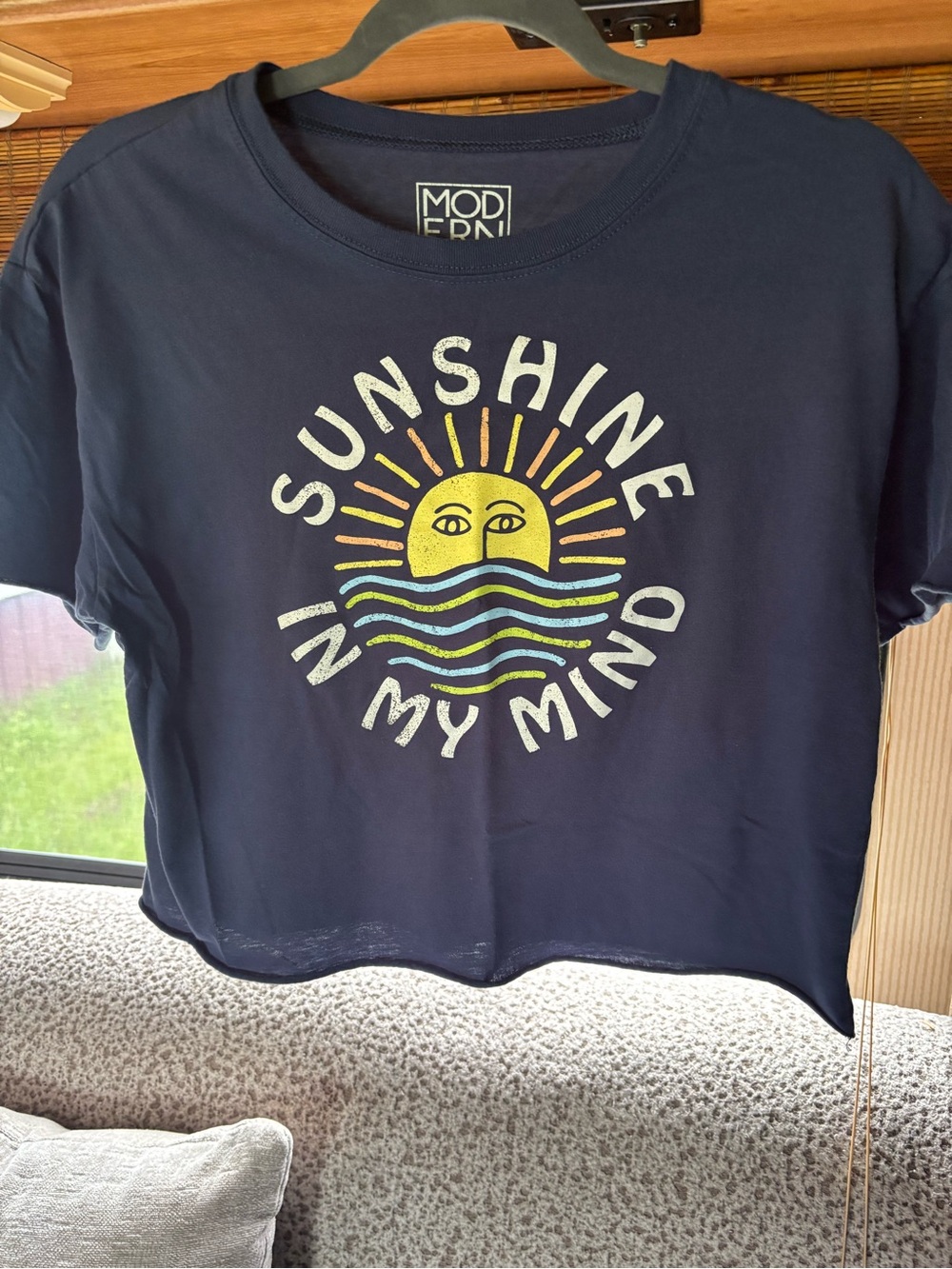 Modern Lux Navy Graphic Tee with Yellow Sun NWOT